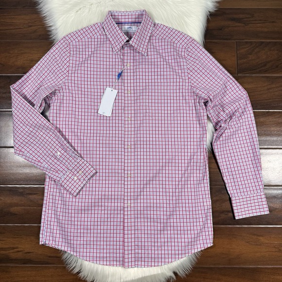 Southern Tide Men's Size Large Pink Charleston Board Creek Plaid Sport Shirt